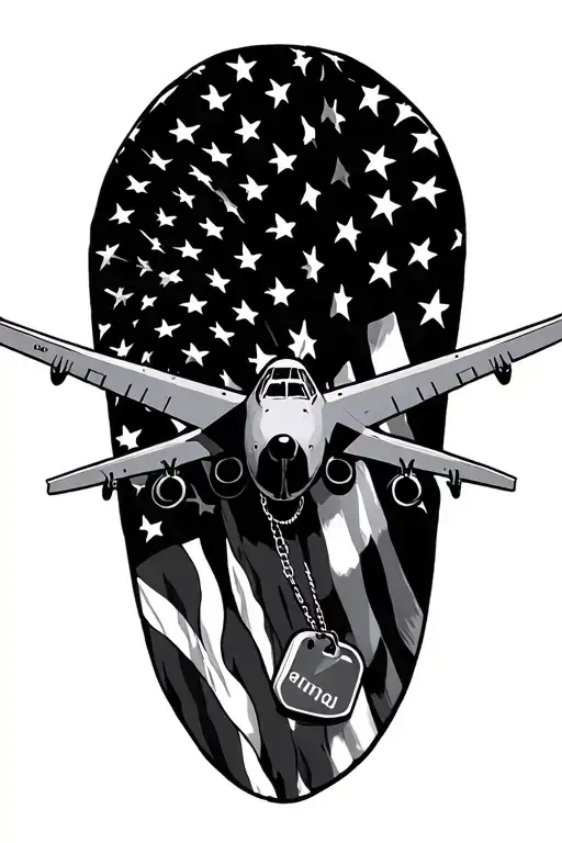 B52 Flying Towards With Dog Tags And American Flag