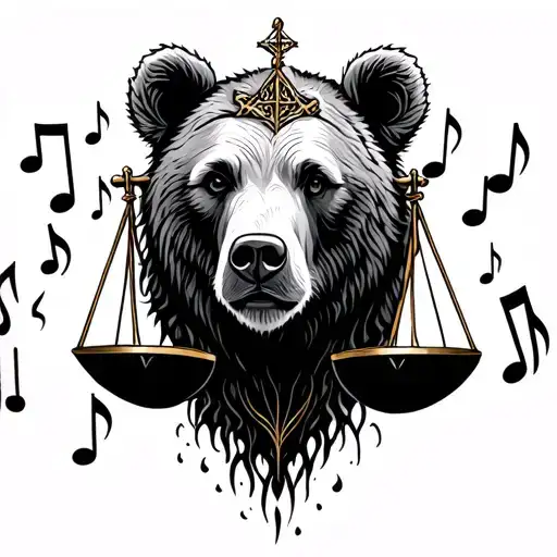 Libra Bear Surrounded My Music Notes
