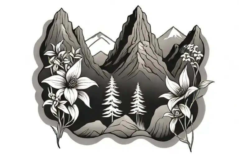 Mountain And Flowere