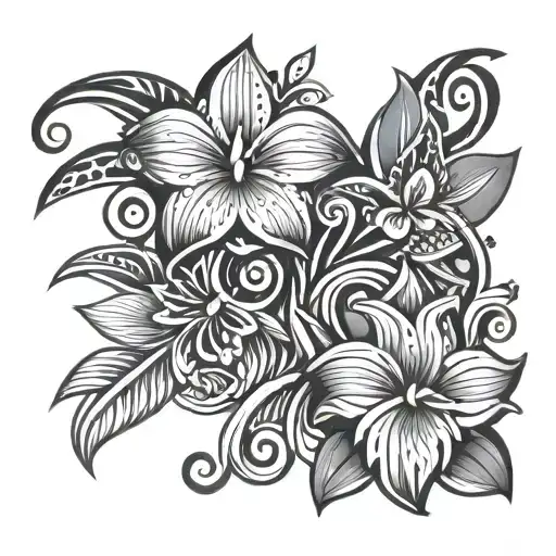 Polynesian Tribal Pattern With Flowers Intertwined