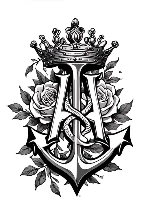 Crown Rose Letter A Infinity Symbol Anchor Hand