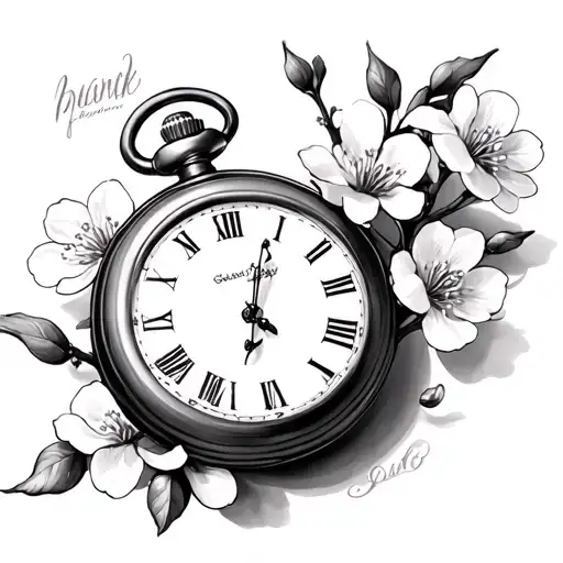 Pocket Watch With Cherry Blossoms Around It
