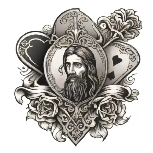 Ace Of Hearts Card With Jesus Crucific Behind The Card