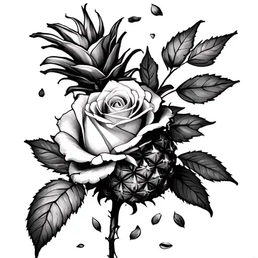 Rose Up With Petals Falling And Don't Have Pineapples