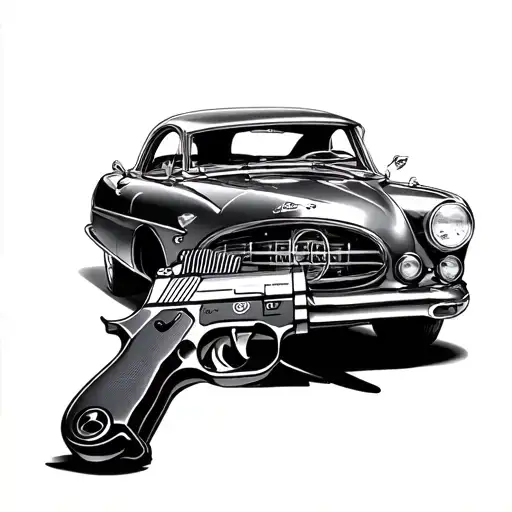 James Bond And Car And Gun Intertwined