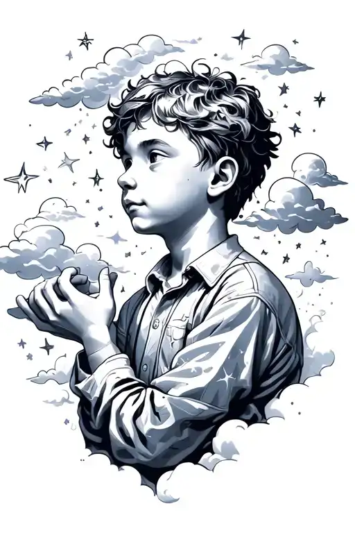 Day Dreaming Clouds Stars Forming Boy Thinking