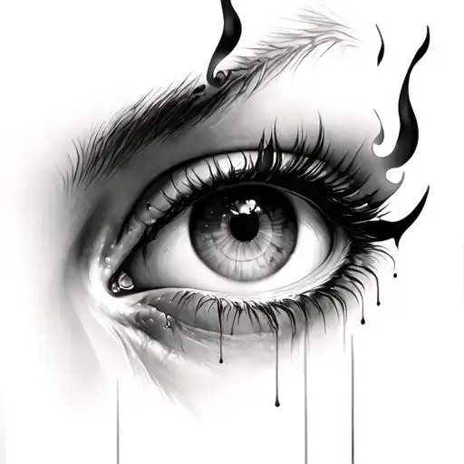 Black And Grey Realism Crying Eyes Like Fire