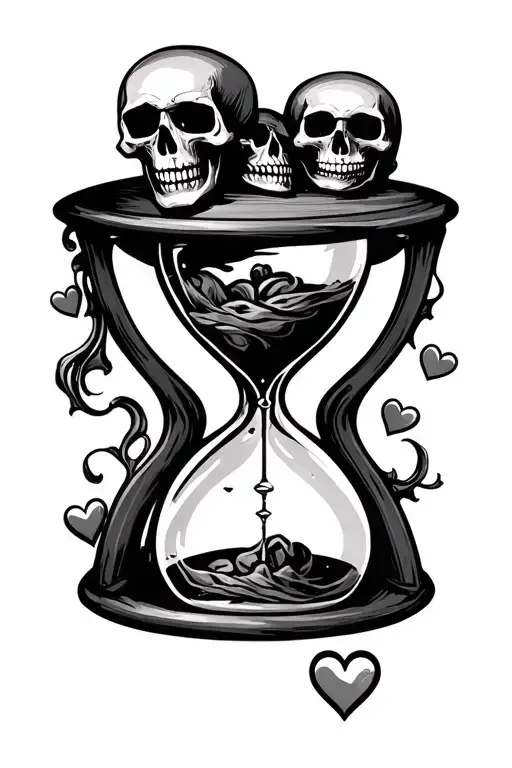 Hour Glass With Skulls And Hearts