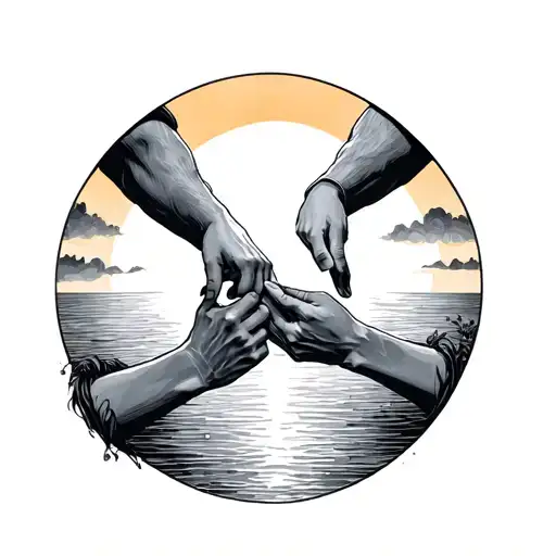 Two Hands Holding Each Other Jn Front Of A Setting Sun