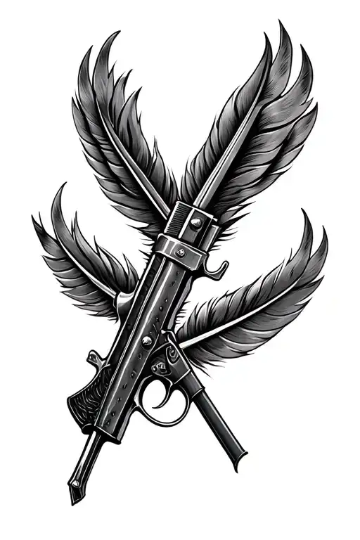 Gun Cross Feathers Leather Work