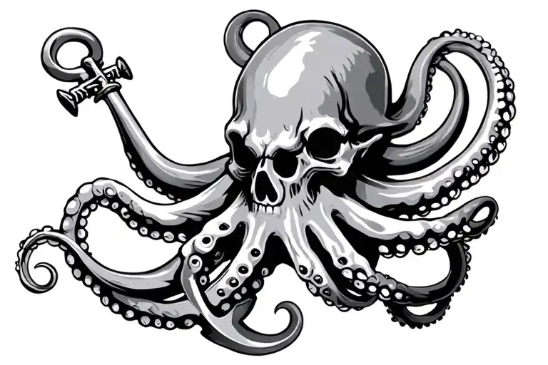Pirate Octopus Holding Anchor Intertwined