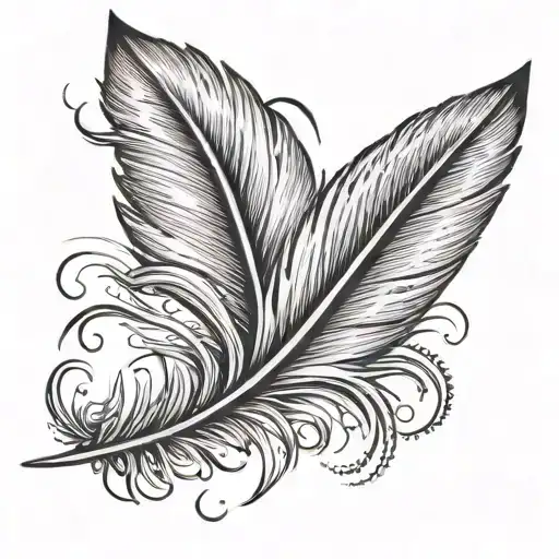 Simple Line Feather Tattoo Design Featuring