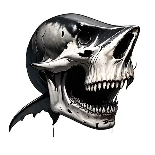 Realistic Decaying Human Skull With Great White Shark