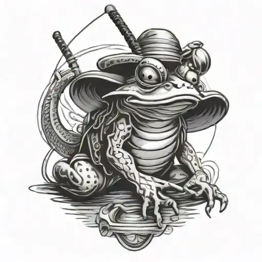 Samurai Frog Fishing With A Straw Hat Japanese Style