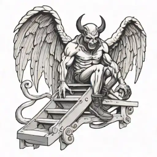 Devil On A Ladder With Wings Wearing Nikes