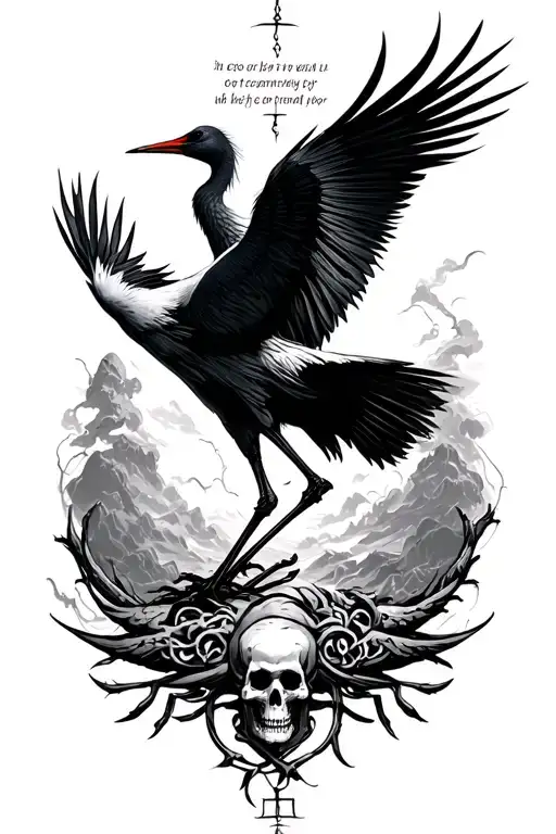 Cranes With Text And Around The Line And Symbols Of Death