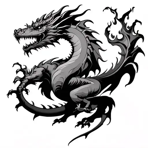 Black Ink Dragon Breathing Fire