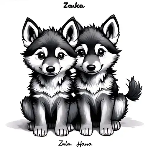 Two Small Cute Playing Playfull Baby Gray Wolves With Names Zala And Hana