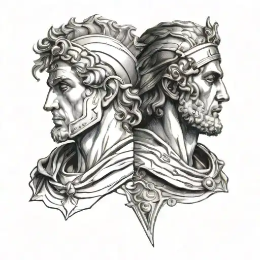 An Outline Of Achilles And Patroclus Face Facing Each Other