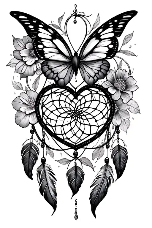 Dream Catcher Entangled Floral Heart Butter Fly