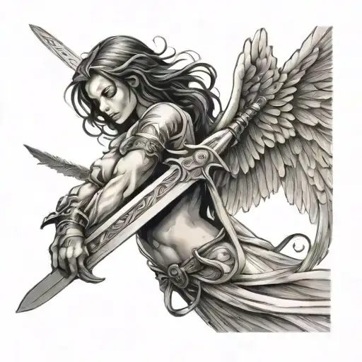 Angel Wings Spread With A Sword Thru