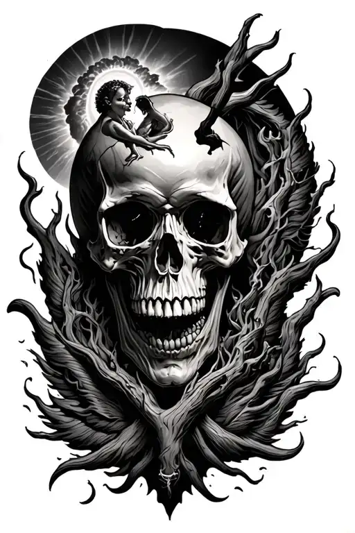 Skull With A Heaven Vs Hell Scene Inside