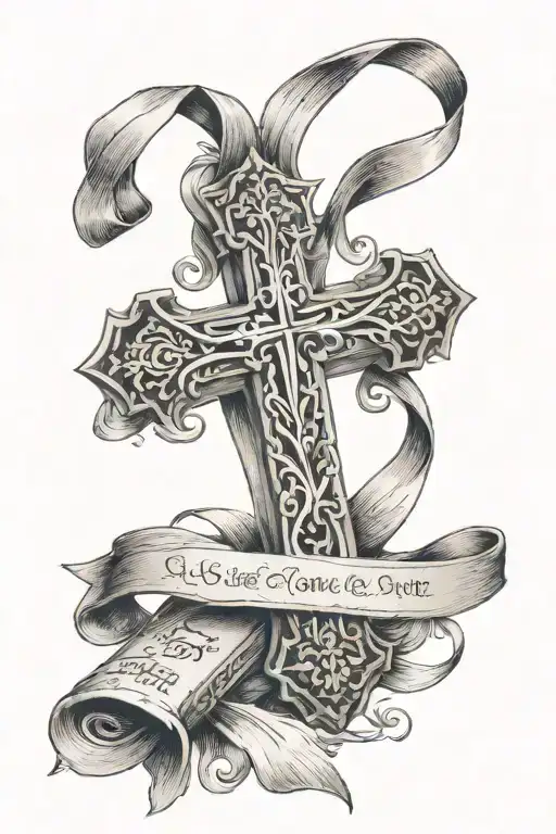 Cross With Ribbon Resting With Bible Verse