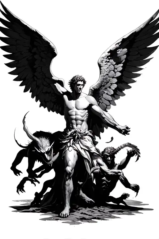 Archangel Gabriel Fighting Demons