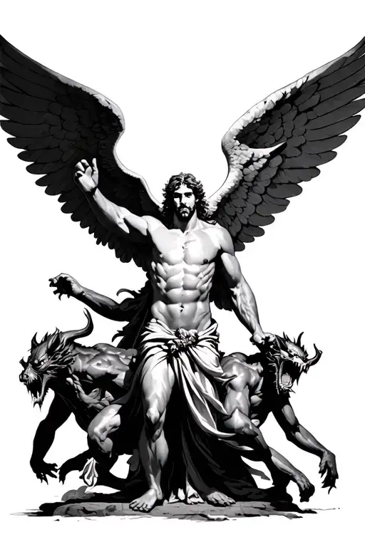 Archangel Gabriel Fighting Demons