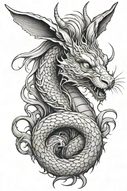 Dragon Rabbit Tattoo Design Combining