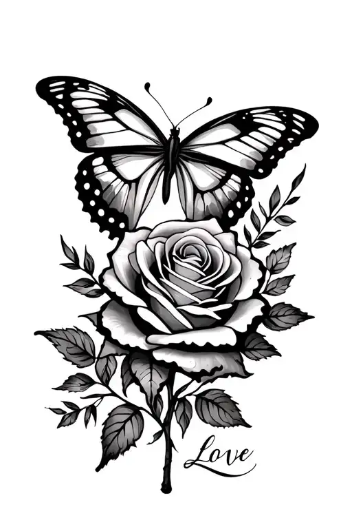 Rose And Butterfly With Love Written Forearm Sleeve