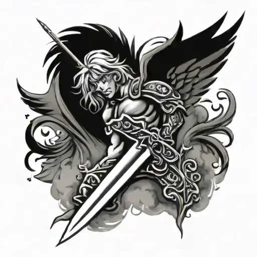 Angel Wings Spread With Sword Thru It