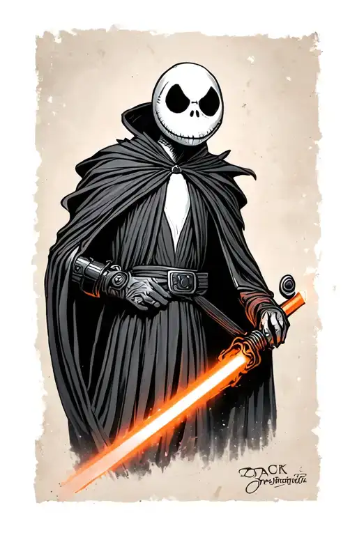 Jack Skellington As A Jedi With Orange Light Saber