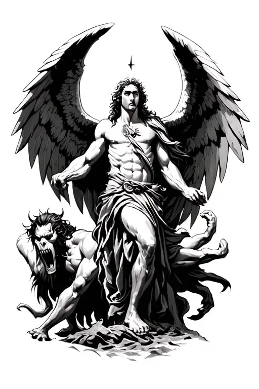 Archangel Gabriel Fighting Demons