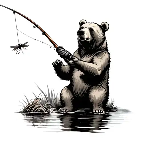 Bear With Fly Fishing Rod