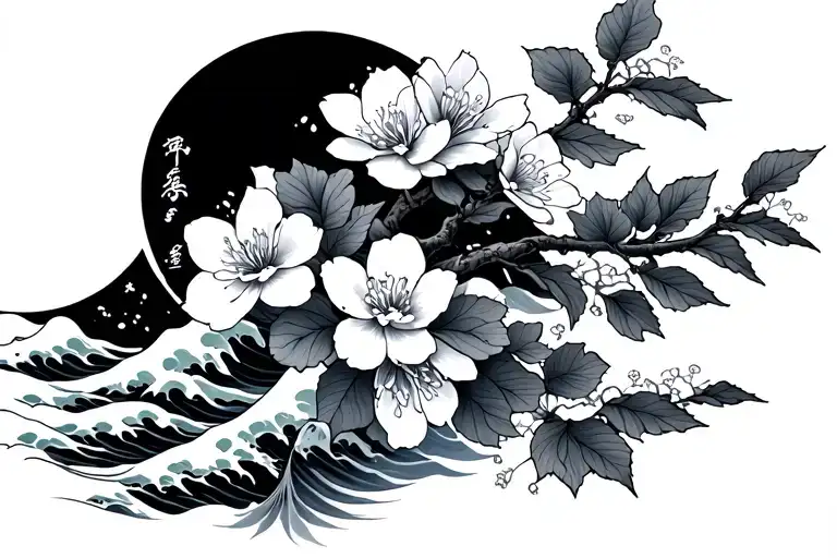 Cherry Blossom With Japanese Wave