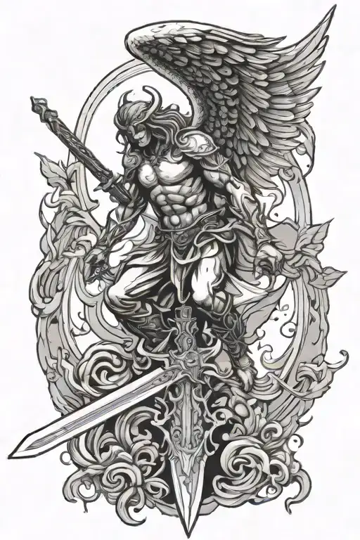 Falling Demonic Angel Holding A Sword