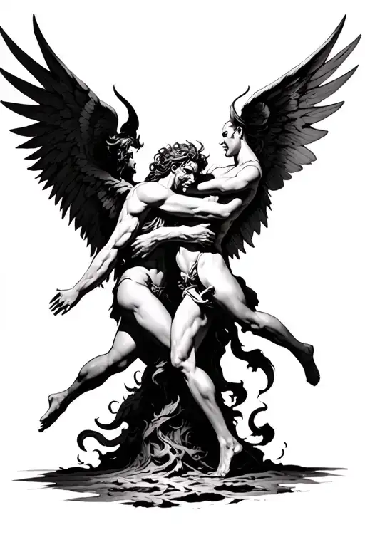Angels And Demons Fighting Each Other