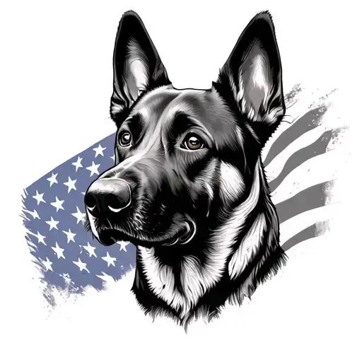 Belgian Malinois Face With American Flag