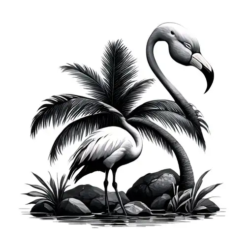Flamingo And Palm Tree