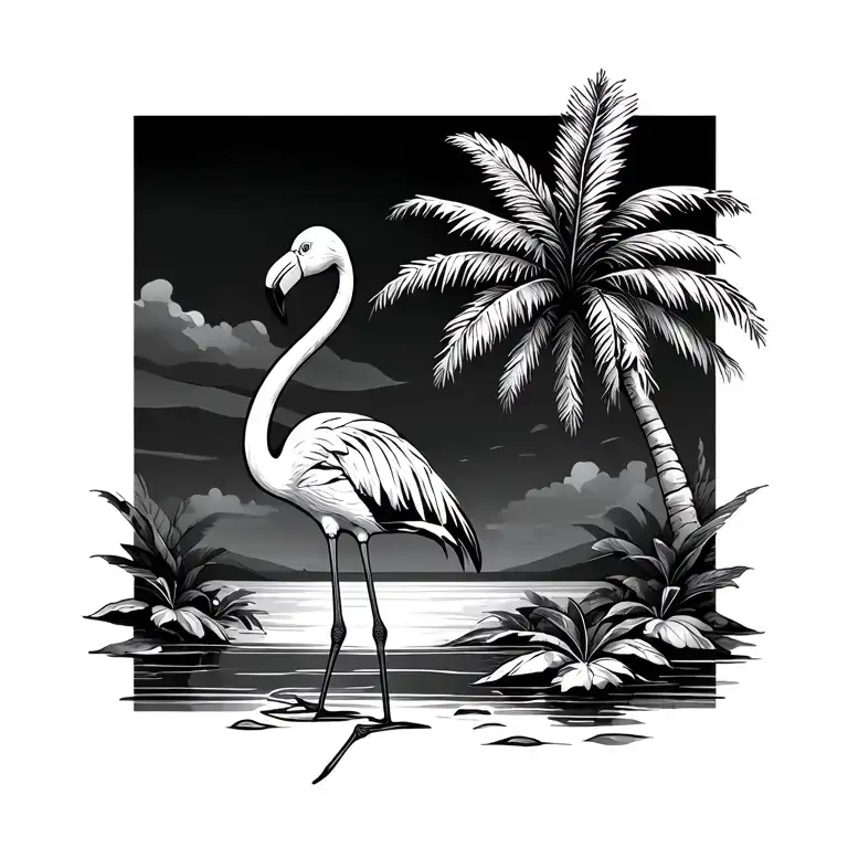 Flamingo And Palm Tree