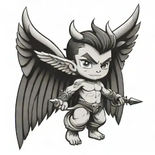 Chibi Men With A Angel Appearance Holding A Devil Mask