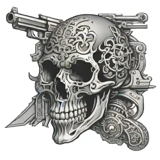 Intricate Skull With Guns