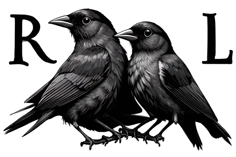 Cursive R L Blackbirds Sitting