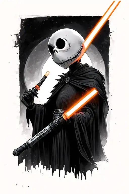 Jack Skellington As A Jedi With Orange Light Saber