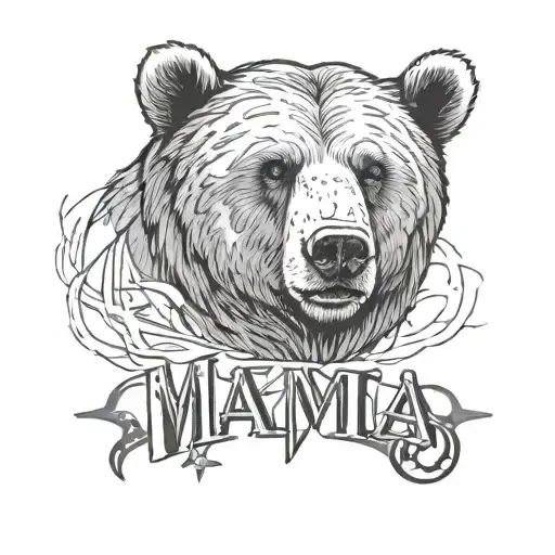 The Word Mama Connected To A Line Drawing Of A Bear