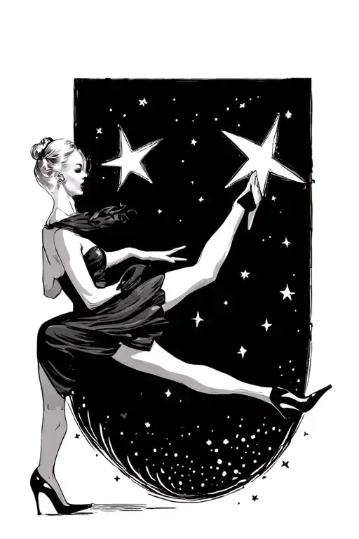 Line Drawing Woman In High Heels Reaching For The Stars