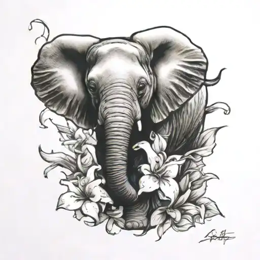 Tiny Elephant With Lillies At The Bottom