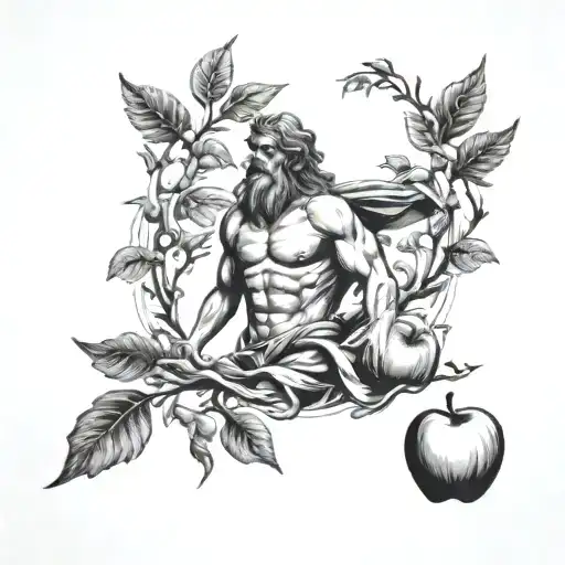 Tantalus Greek Myth In Waist Deep Water Reaching Up For Apple On Branch That Is Out Of This Reach