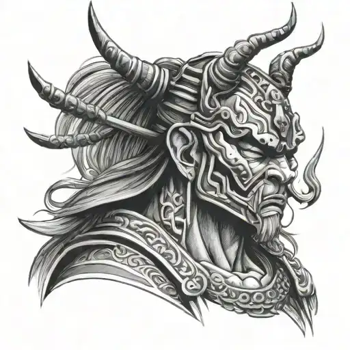 Devill Samurai With Oni Mask